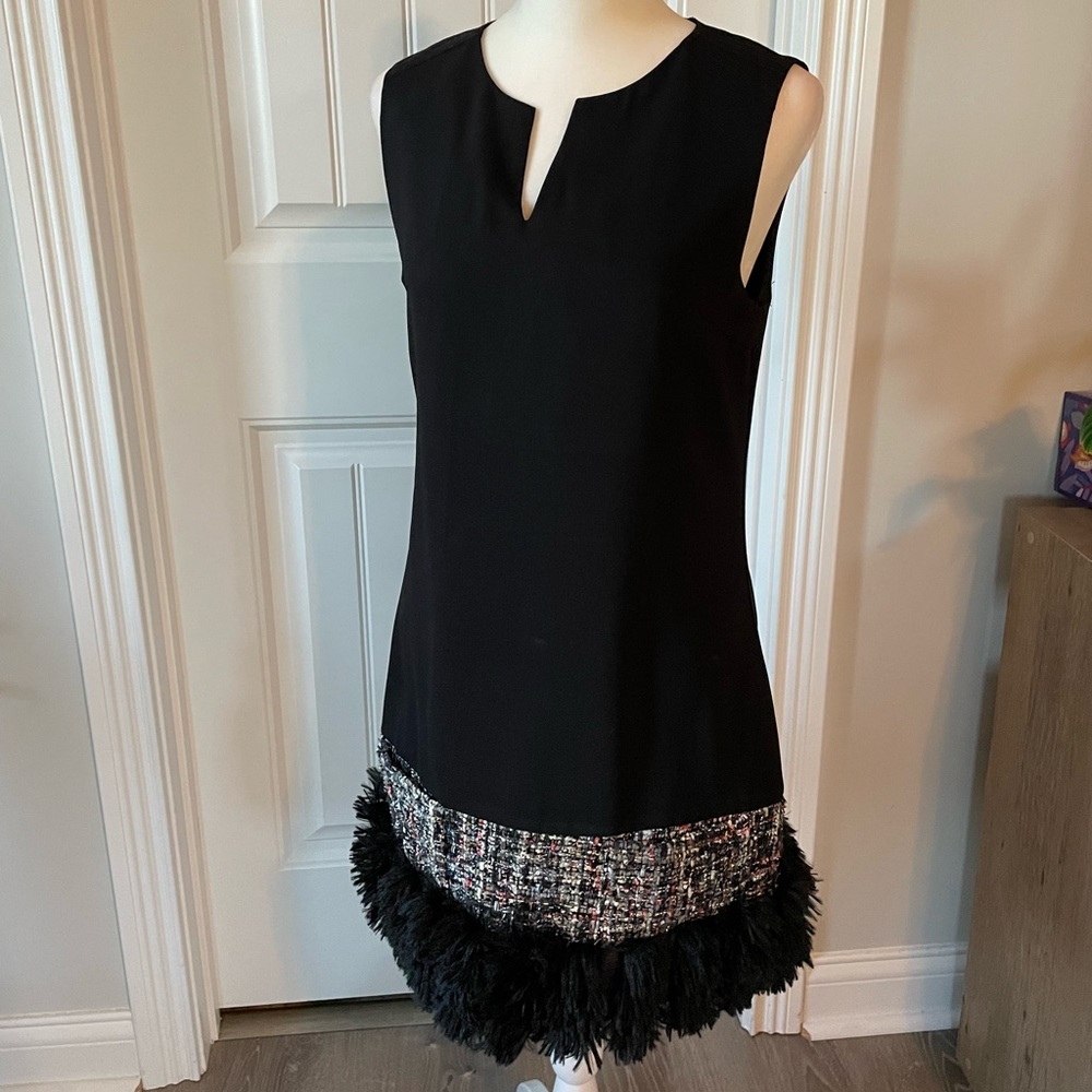 C. Luce Tweed Fringe Black Dress (Small)